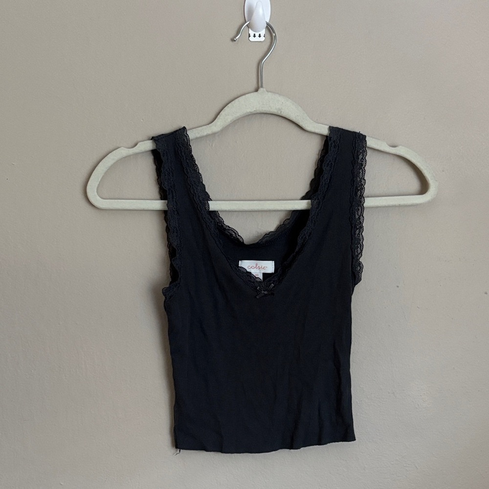 Colsie Gray Lace Trim Tank Top size XS
